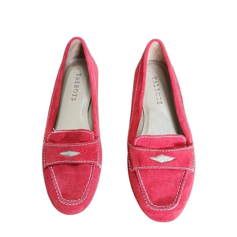 Talbots Red Suede Leather Slip On Boat Shoes Loafers 5